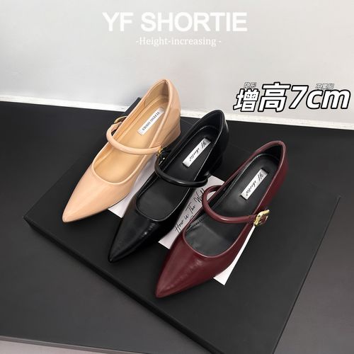 甜甜女孩·法式玛丽珍鞋女25新款百搭内增高浅口通勤尖头粗跟单鞋主图