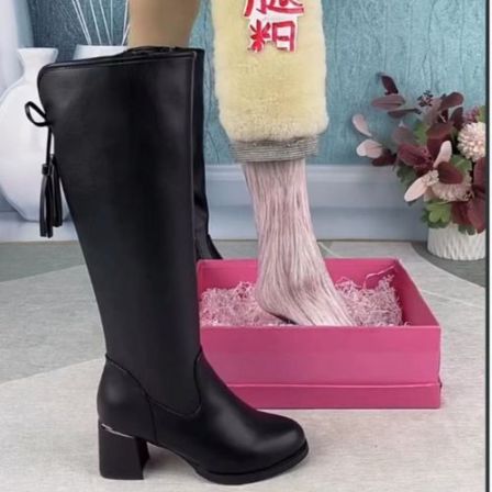 爆款厚底高筒靴2025新款冬季高跟加绒长筒靴粗跟女士骑士过膝长靴