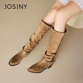 卓诗尼西部风扣带长筒时装靴女2025秋冬新款堆堆靴显高骑士靴女靴主图