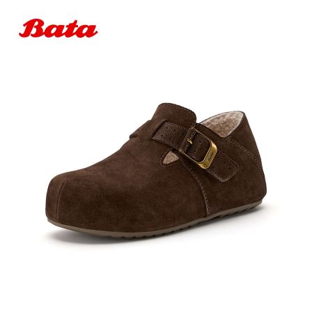 Bata勃肯鞋女2025秋商场新款英伦复古牛剖皮内增高一脚蹬31502CM5