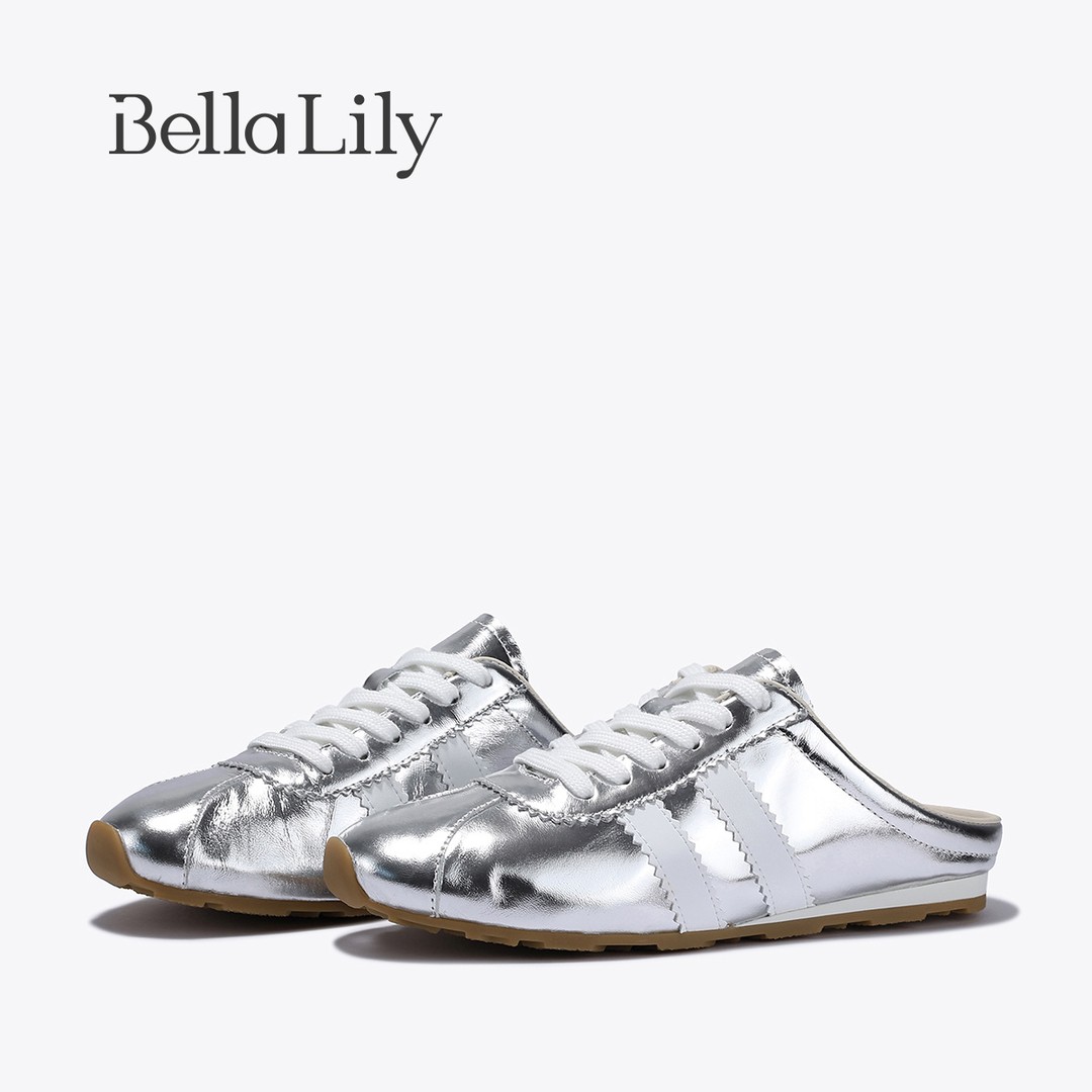 BellaLily夏季新款ins潮流包头半拖鞋女银色德训鞋阿甘鞋子主图