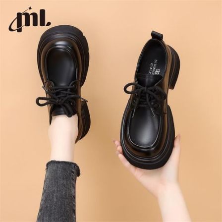 爆款厚底小皮鞋女2026春秋新款英伦风增高配裙显瘦系带棕色乐福鞋