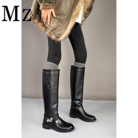 Mr.Zheng/3.5cm/骑士乐章/大幂幂同款锁扣骑士靴高筒不过膝长靴