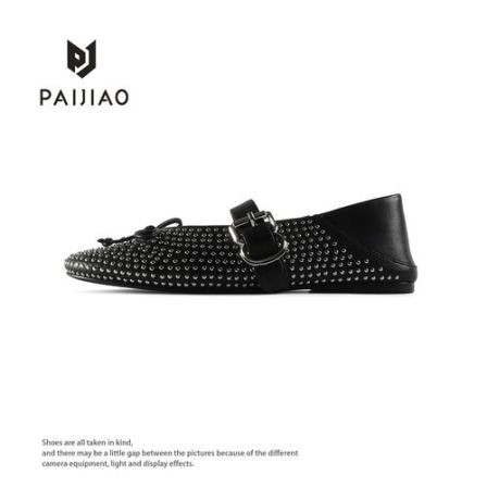 高端精致圆头平底浅口手工一字搭扣女鞋蝴蝶结玛丽珍单鞋98403