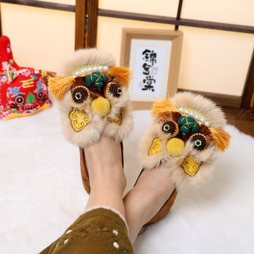 单鞋【金团团】手工虎头鞋女成人中式正宗绣花老北京布鞋金棕色春秋主图