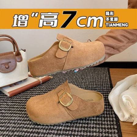 内增高7cm厚底勃肯鞋包头半拖鞋女夏季外穿2025新款一脚蹬懒人鞋