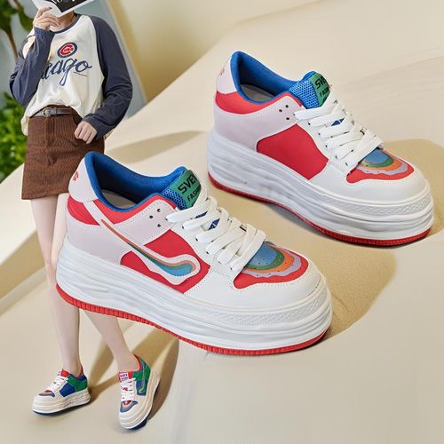 内增高7cm厚底真皮板鞋女百搭不累脚拼色彩虹小白鞋2026春季爆款主图