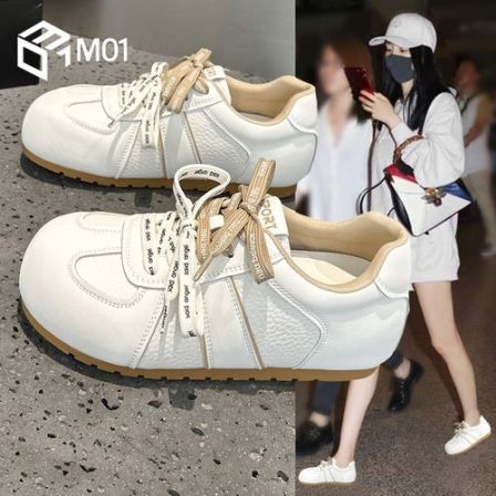 M01巨好看阿甘德训鞋女春季新款百搭2026系带圆头厚底增高小白鞋