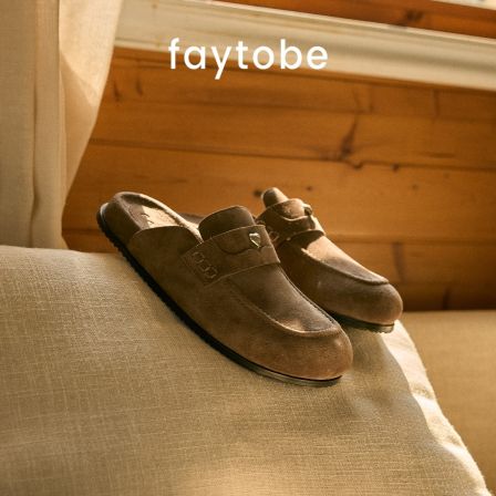 faytobe“花褶”勃肯半拖秋冬爱心饰扣牛反绒穆勒鞋圆头一脚蹬