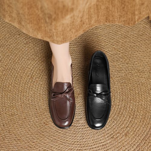 4.5cm 文艺复古百搭粗跟乐福鞋春秋通勤休闲简约风时尚蝴蝶结单鞋主图