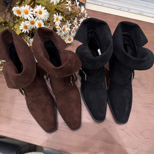 卓依冬款-冬季时尚百搭粗跟中筒加绒时尚靴（1122)主图