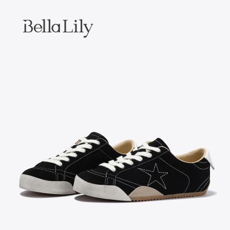 BellaLily夏季新款牛皮黑色软底鞋女休闲板鞋潮流小众阿甘鞋