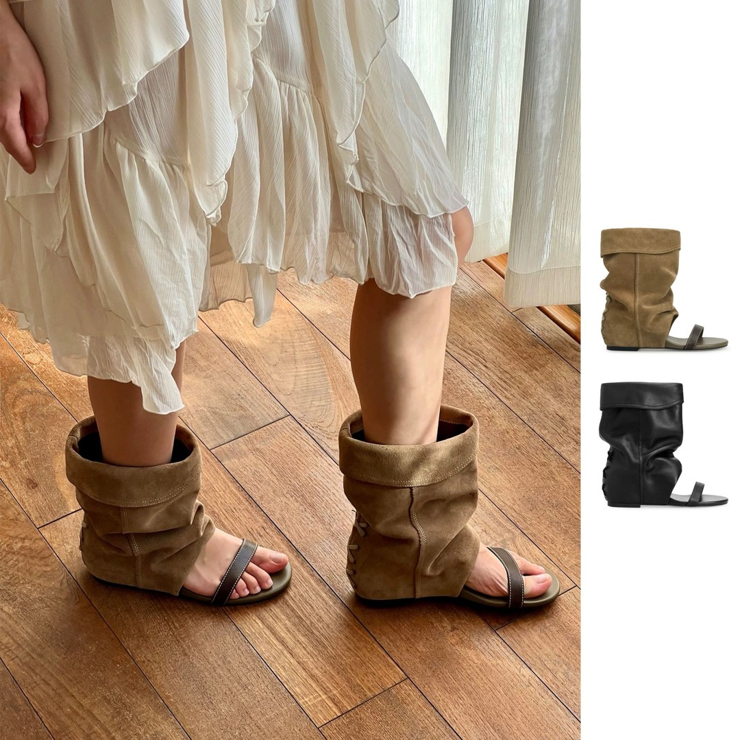 【unfolio】26早春 U62S6-301H/301A 设计师女士一字带堆堆凉靴主图