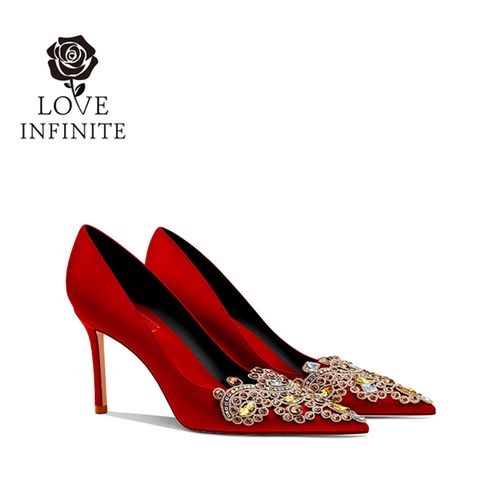 无限爱意2026新款婚鞋秀禾婚纱两穿礼服浅口缎面高跟鞋气质新娘鞋主图