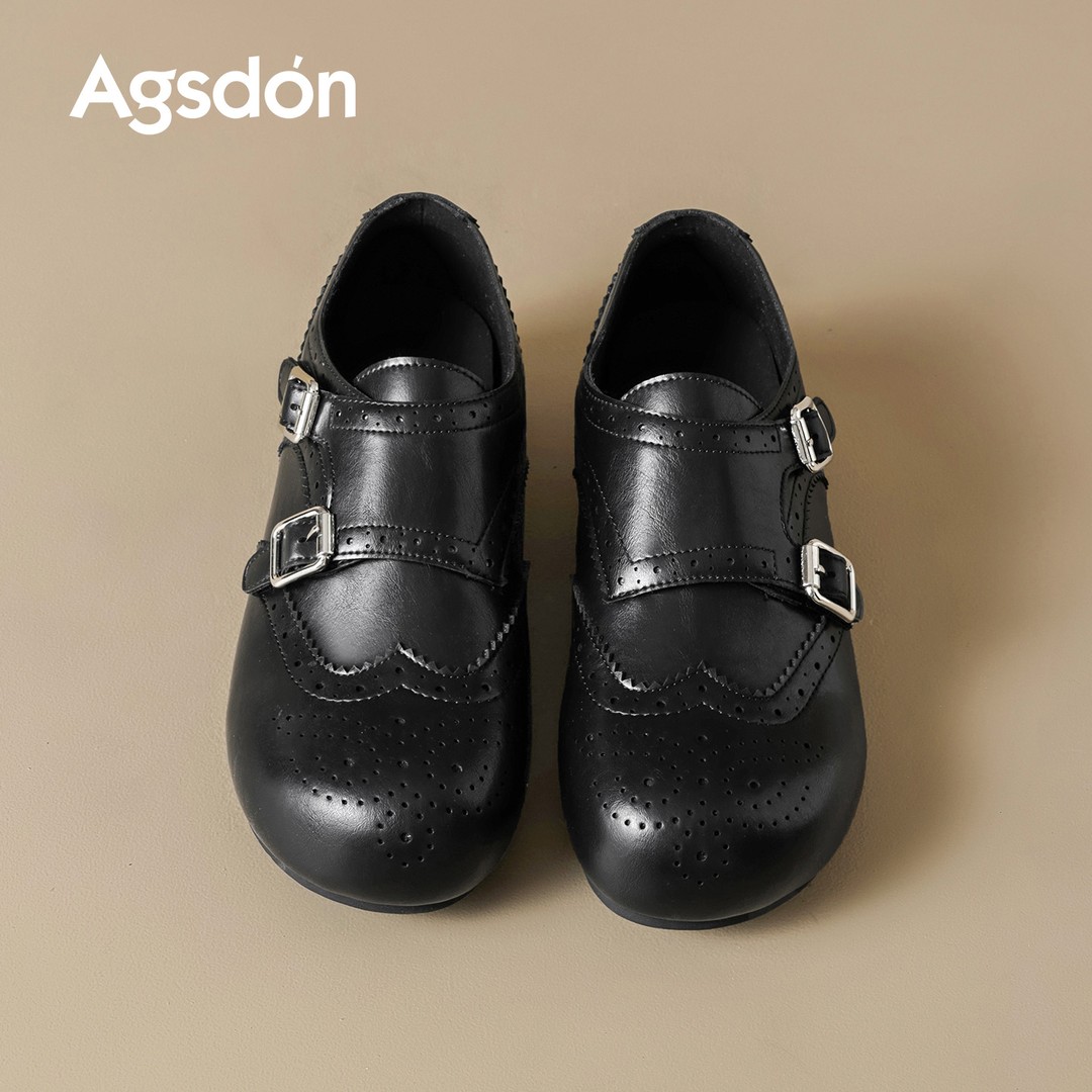 奥古狮登黑色布洛克乐福鞋女2026新款春季雕花勃肯英伦风小皮鞋主图