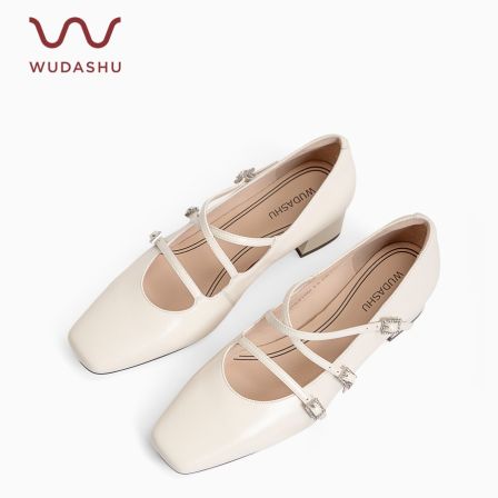 【WUDASHU护趾棉】法式方头百搭方根单鞋低跟芭蕾中跟鞋温柔玛丽珍