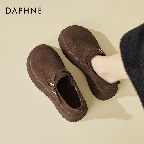 达芙妮厚底加绒勃肯鞋女2026冬季百搭增高雪地靴保暖复古乐福棉鞋主图