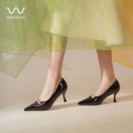 吴大叔春尖头细跟高跟鞋女浅口单鞋气质百搭气垫缓震A11B1G1035A