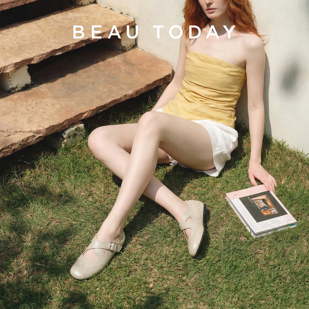 BeauToday【软包跟可踩】复古平底魔术贴玛丽珍女明星同款网红鞋子 主图