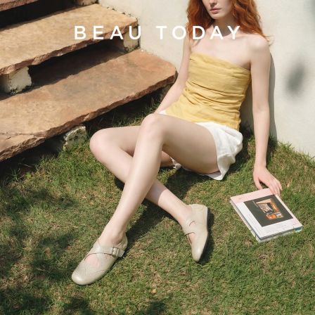 BeauToday【软包跟可踩】复古平底魔术贴玛丽珍女明星同款网红鞋子 