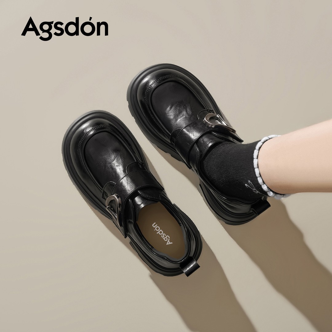 奥古狮登厚底乐福鞋女2026新款春季英伦黑色小皮鞋不累脚通勤单鞋主图