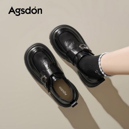 奥古狮登厚底乐福鞋女2026新款春季英伦黑色小皮鞋不累脚通勤单鞋