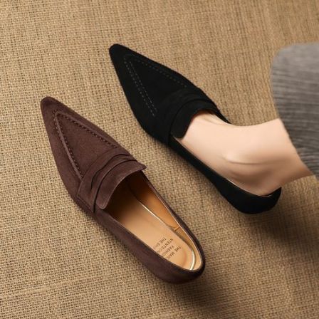 优雅翻毛皮单鞋性感尖头细跟鞋子2026年新款小众百搭职业通勤女鞋