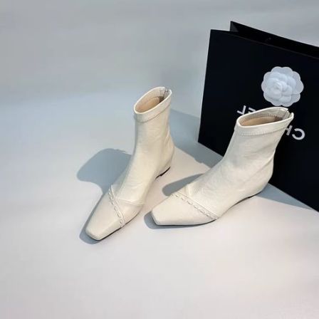 羊皮版~4CM增高方头弹力瘦瘦靴女秋冬新款马丁靴法式短靴单靴