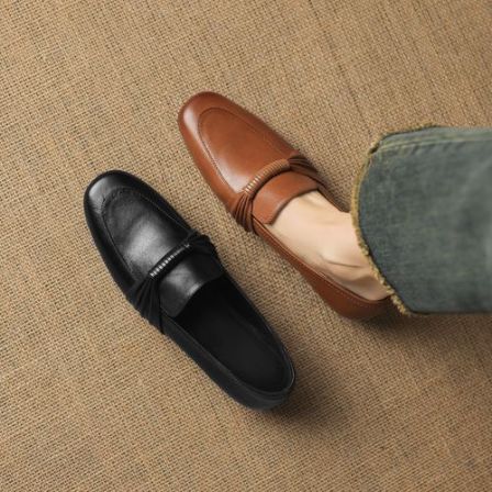 头层牛皮2cm～复古百搭单鞋一脚蹬女乐福鞋英伦风舒适通勤新款气质