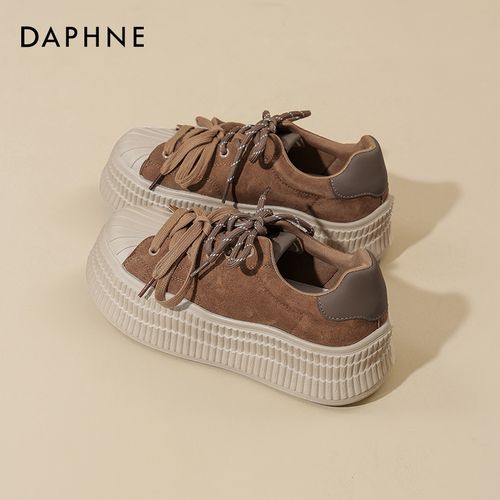 达芙妮棕色厚底板鞋女款2026新款春季贝壳头增高百搭休闲运动鞋爆主图