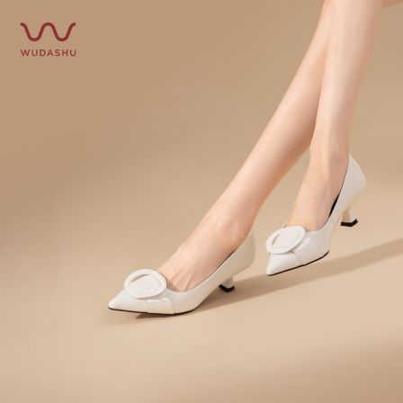 吴大叔气质真皮尖头矮跟高级感单鞋休闲日常高跟鞋女A41B1F1020A