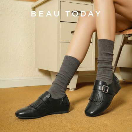 BeauToday【软羊皮包跟可踩】流苏乐福鞋布洛克小皮鞋明星同款鞋女 