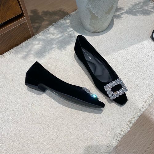 Y6011-2低跟水钻方头低跟套筒浅口26春季法式软底单鞋平底鞋粗跟主图