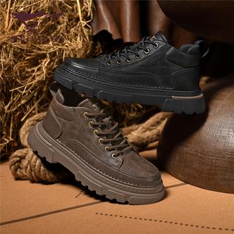 七匹狼男鞋春季复古时尚马丁靴男士黑色厚底防滑耐磨休闲皮鞋主图