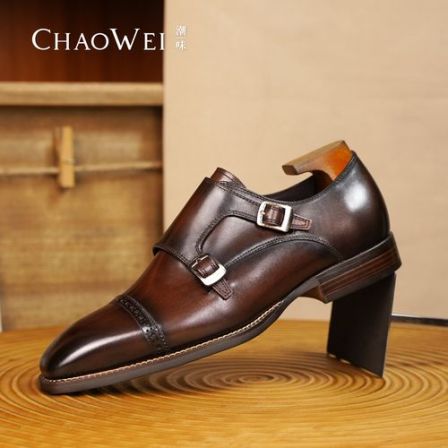 【潮味】商务正装休闲男士时尚雕花皮鞋金属双搭扣孟克鞋24B-K76