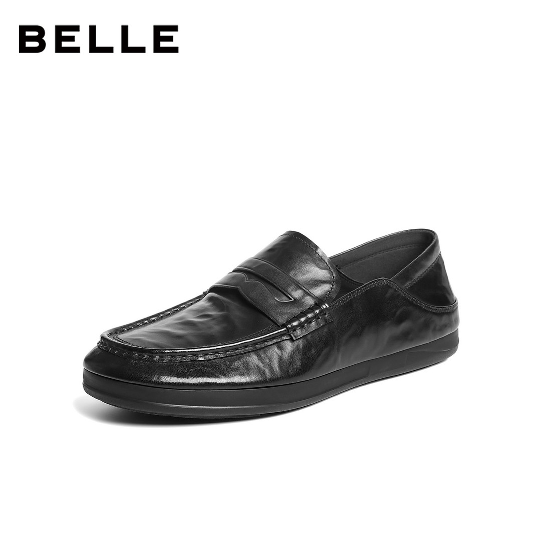 百丽一脚蹬商务乐福鞋男2026春季新款真牛皮舒适休闲皮鞋A2301AM6主图