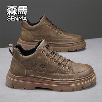 SENMA/森马男鞋冬季复古休闲潮鞋防滑耐磨男士厚底工装高帮马丁靴