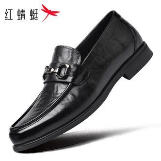 红蜻蜓男鞋冬款男士鳄鱼纹商务正装皮鞋真皮高端一脚蹬乐福鞋英伦