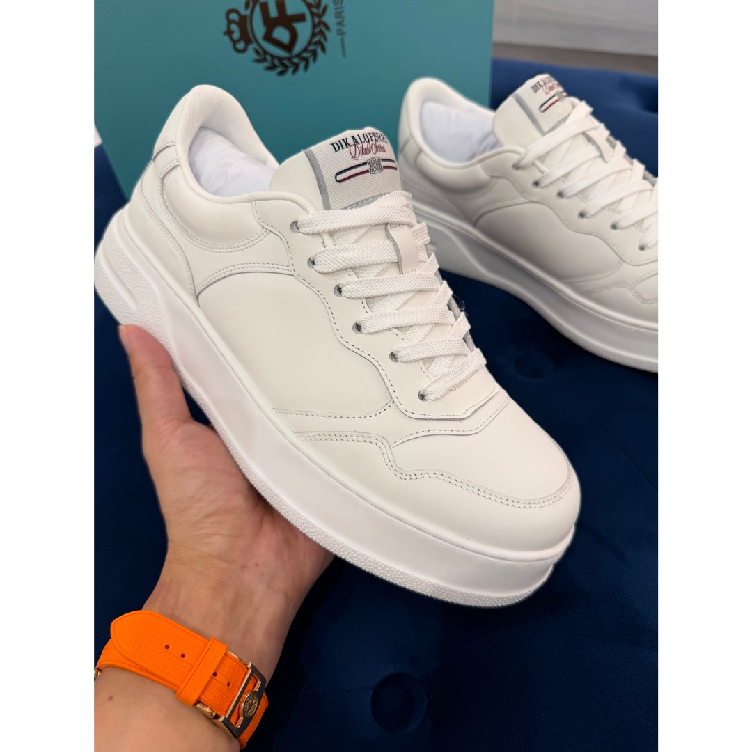 迪卡里奥费雷2026男士简单百搭四季小牛皮系带高品质小白鞋XZ1007主图