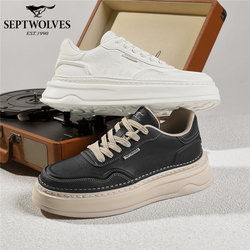 七匹狼男鞋春季青年增高男白低帮干净潮流运动透气厚底休闲板鞋主图