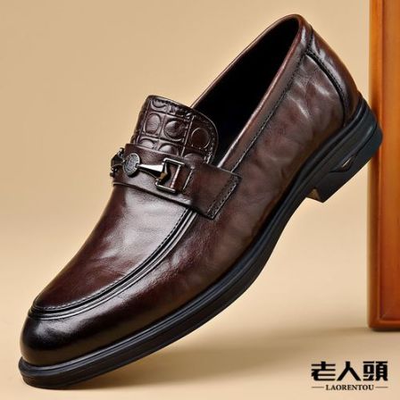 老人头轻奢高档皮鞋男商务休闲爸爸鞋真皮软皮百搭夏季透气乐福鞋