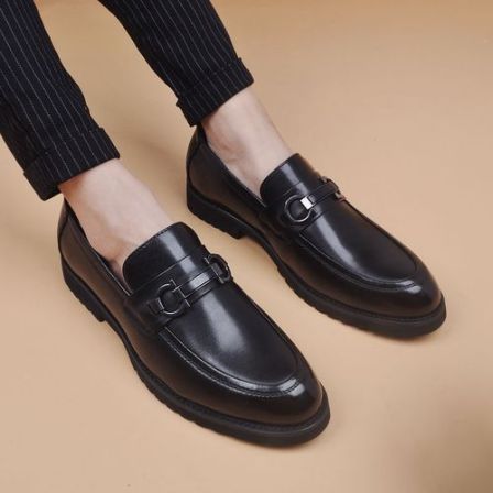 一脚蹬男士黑色休闲风尖头真皮皮鞋轻奢高级感内增高面试约会婚鞋