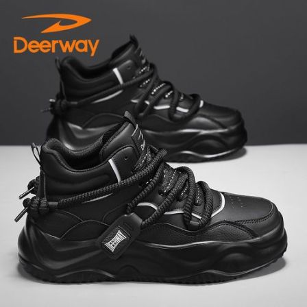 德尔惠男鞋夏季潮牌高级感运动板鞋减震跑步休闲增高黑色老爹潮鞋