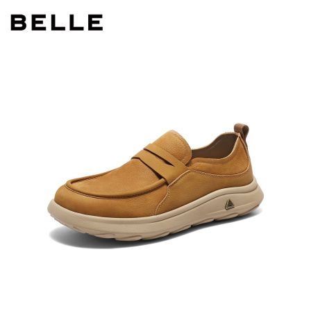 百丽舒适一脚蹬休闲鞋男士2026新春牛皮革轻盈厚底工装鞋A2429AM6
