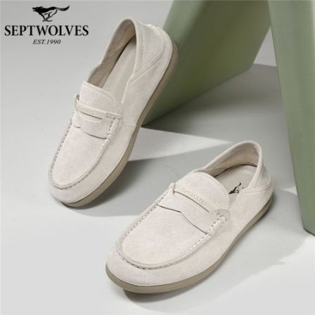 七匹狼春季素面一脚蹬休闲皮鞋男款商务皮鞋鞋子男士懒人鞋英伦风