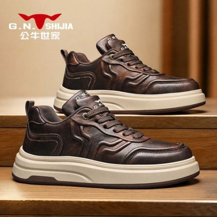 公牛世家春季男鞋厚底百搭运动休闲鞋男平底增高板鞋时尚潮流鞋子