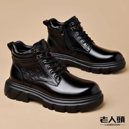 老人头轻奢高档冬季加绒保暖中帮马丁靴真皮雪地靴厚底棉鞋靴子