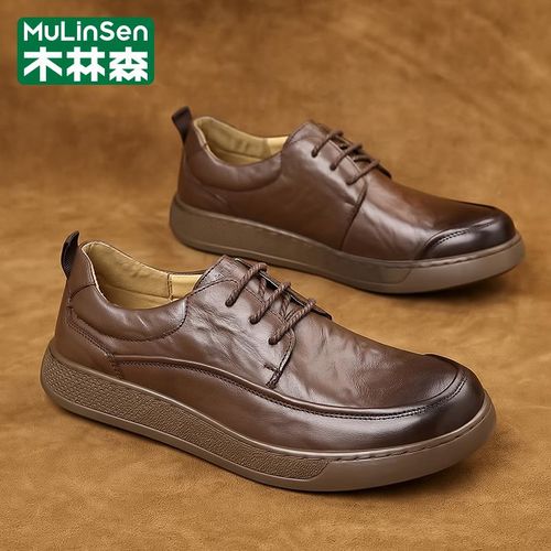 木林森皮鞋男款秋冬休闲商务英伦风复古爸爸通勤开车工作男式牛皮主图