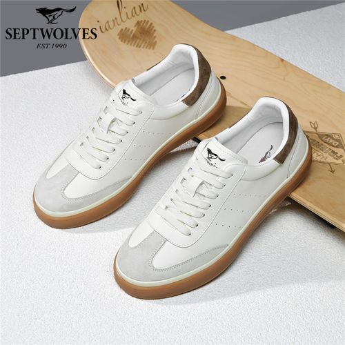 七匹狼男鞋休闲纯色休闲板鞋男白低帮鞋复古系带男士透气德训鞋主图