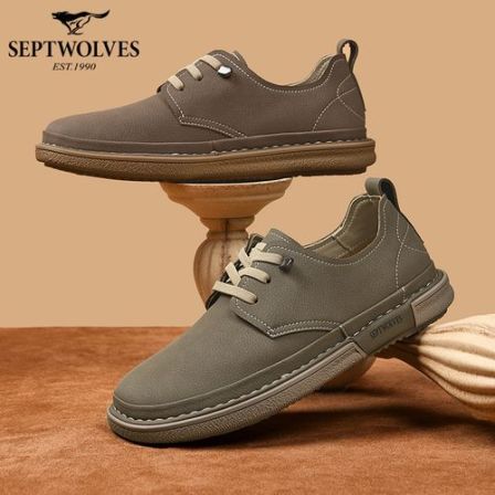 七匹狼男鞋春季复古港风松紧带增高休闲皮鞋防水男士鞋子耐磨夏季